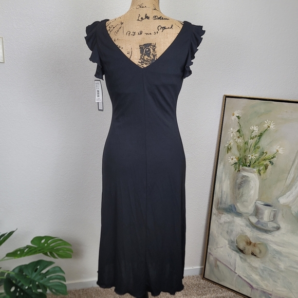 NWT Vintage Flutter Sleeve Black Midi Slip Dress - Picture 3 of 15